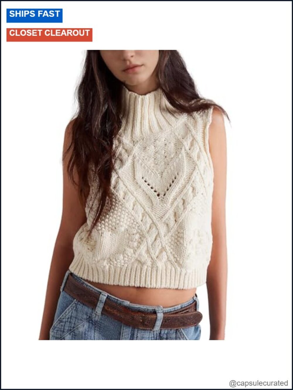 Turtleneck Crochet Sweater Vest Sleeveless Knit Tank Top Pullover